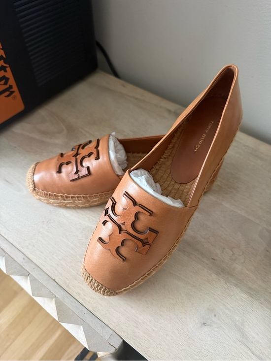 Tory Burch Shoes - Tory Burch Cognac Leather Espadrille Flats with Logo Cutout
